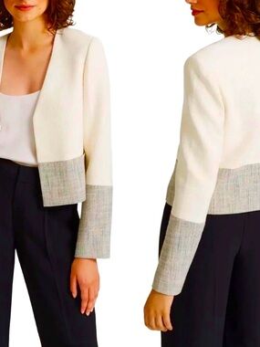 Club Monaco Women Textured Jacket Ivory Gray Color Block Sz 0 NWT